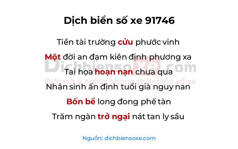 Dịch thơ biển số 91746