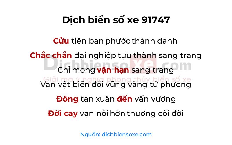Dịch thơ biển số 91747