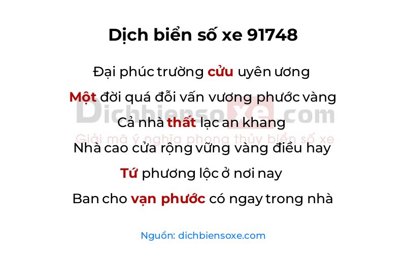 Dịch thơ biển số 91748