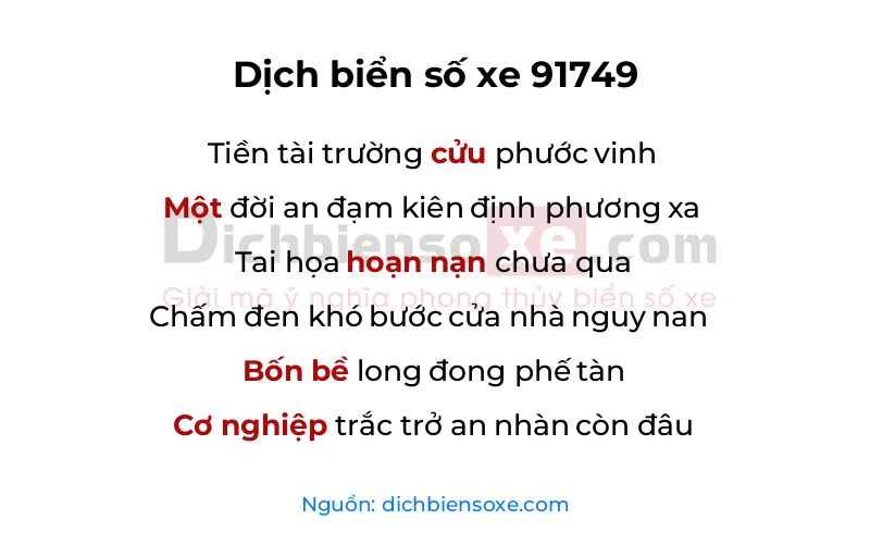 Dịch thơ biển số 91749
