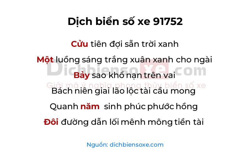 Dịch thơ biển số 91752