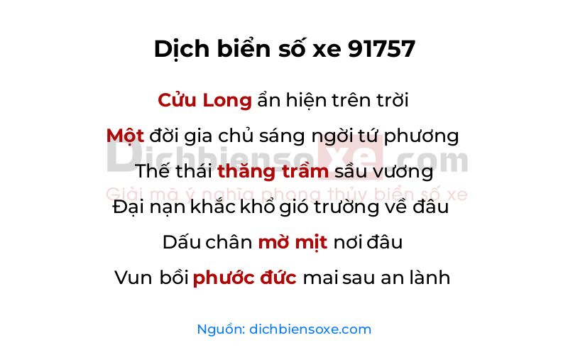 Dịch thơ biển số 91757