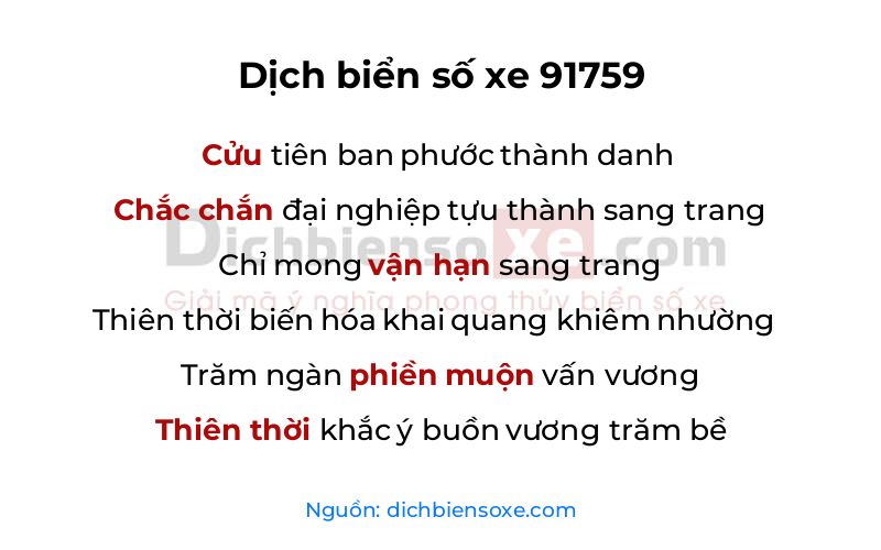 Dịch thơ biển số 91759