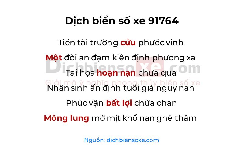 Dịch thơ biển số 91764