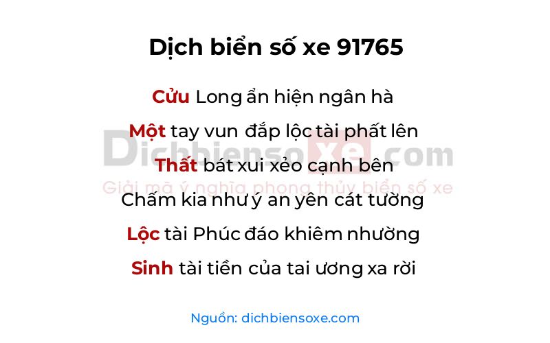 Dịch thơ biển số 91765