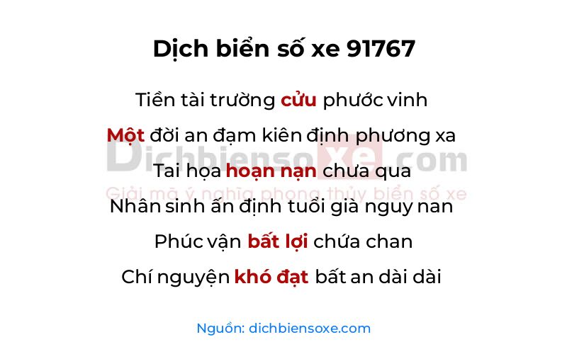 Dịch thơ biển số 91767