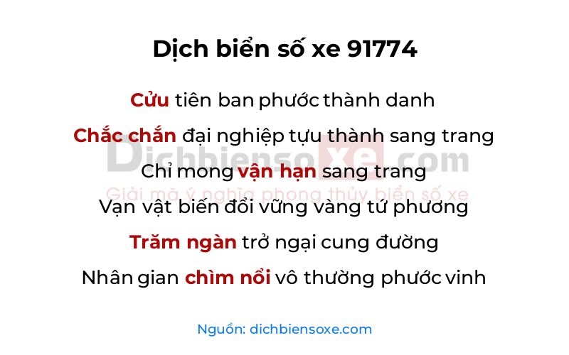 Dịch thơ biển số 91774