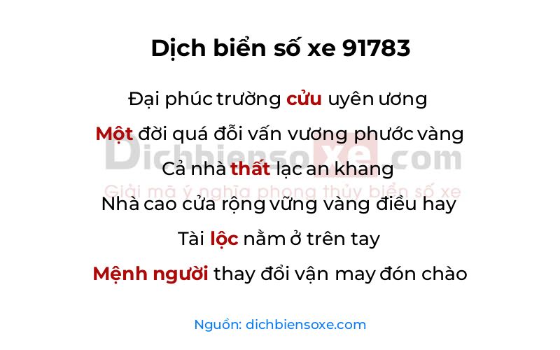 Dịch thơ biển số 91783