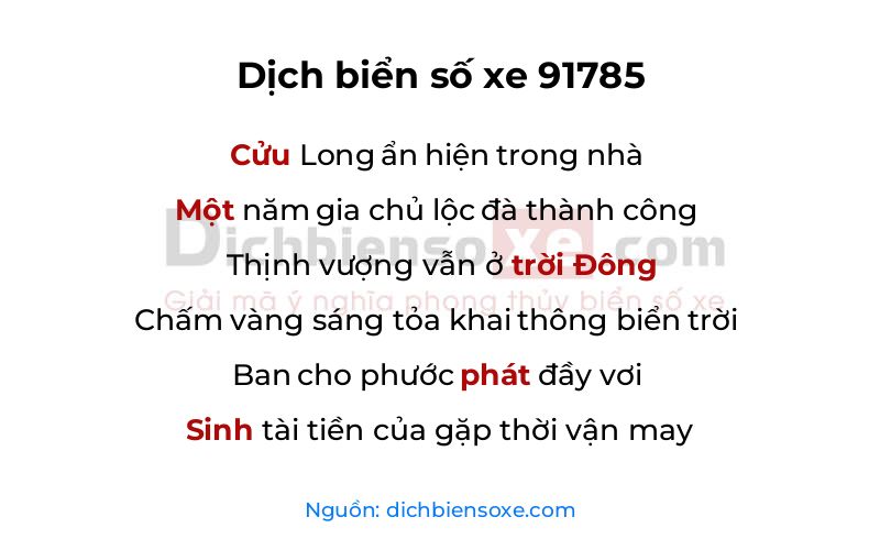 Dịch thơ biển số 91785