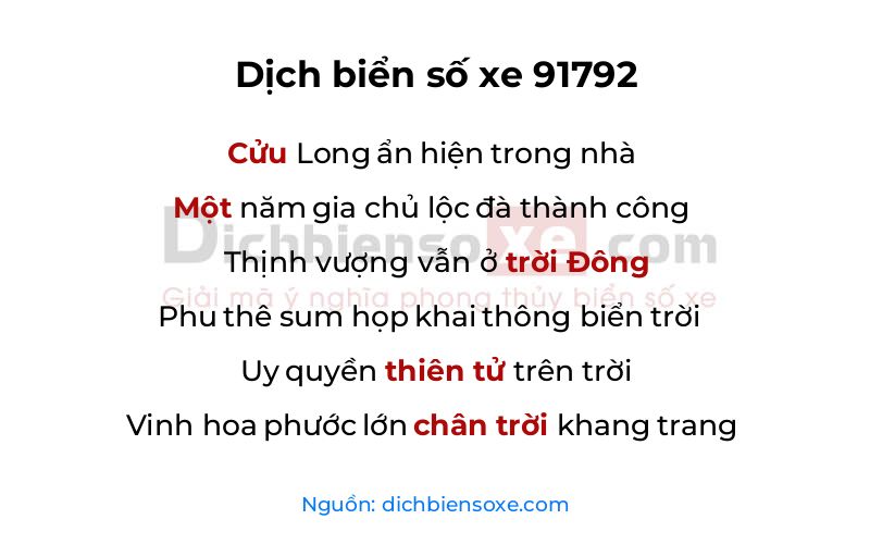 Dịch thơ biển số 91792