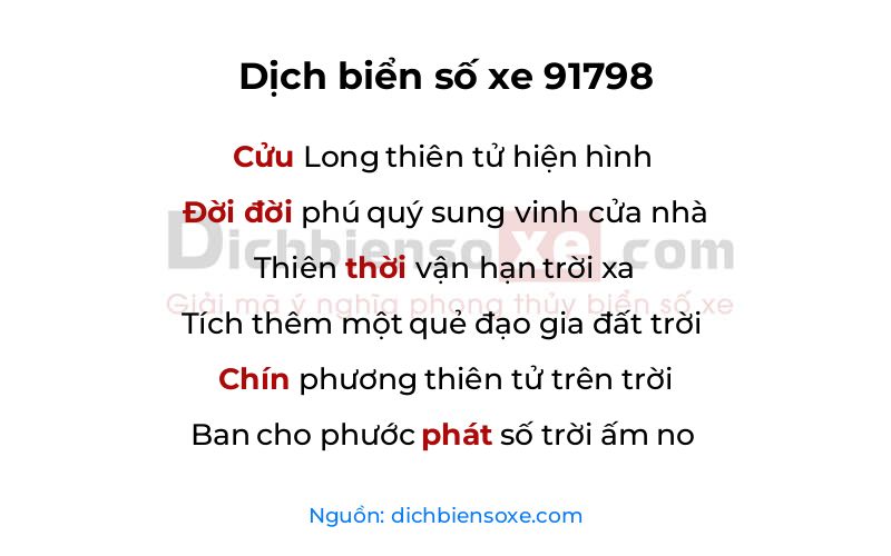 Dịch thơ biển số 91798
