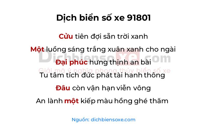 Dịch thơ biển số 91801