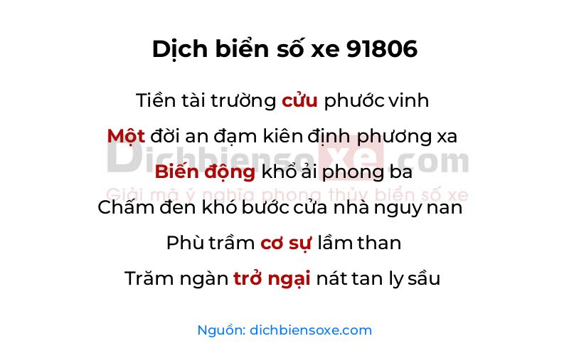 Dịch thơ biển số 91806