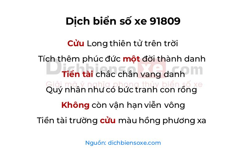 Dịch thơ biển số 91809
