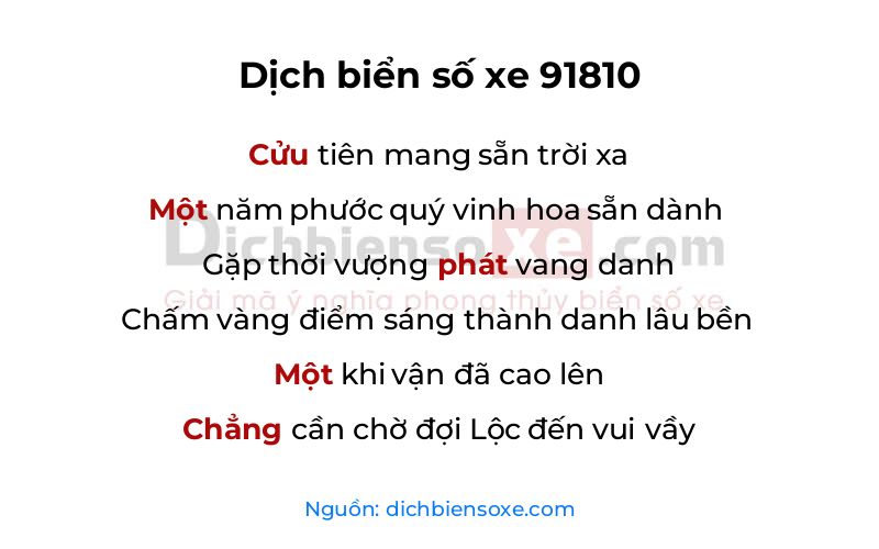 Dịch thơ biển số 91810