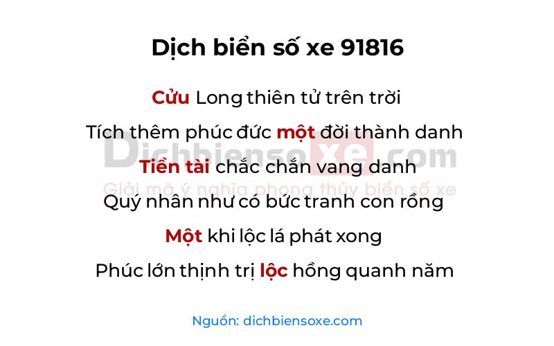 Dịch thơ biển số 91816