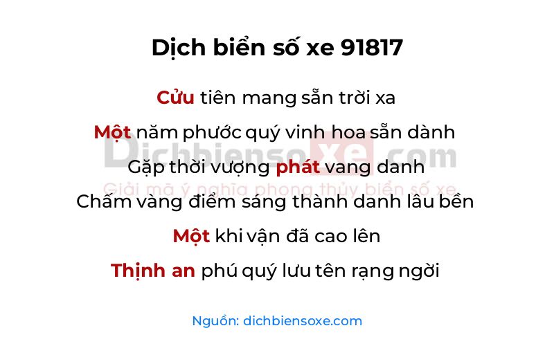 Dịch thơ biển số 91817