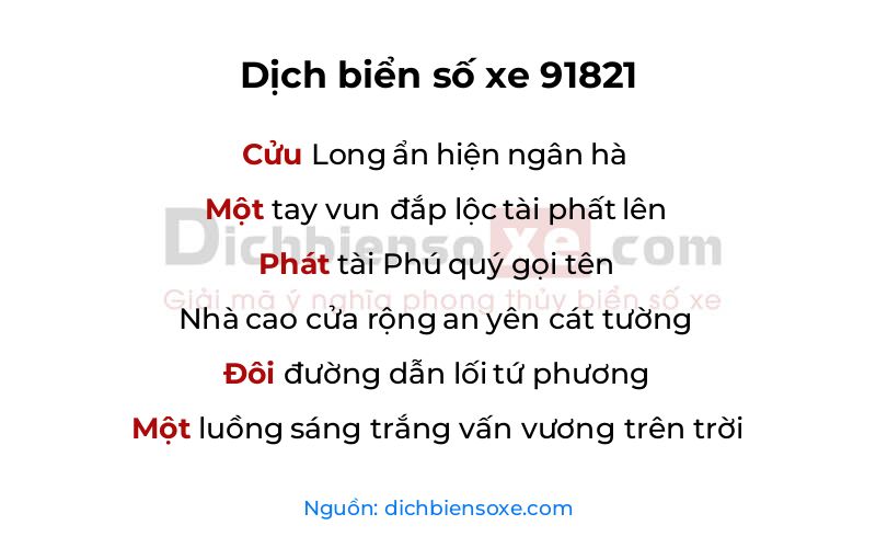Dịch thơ biển số 91821