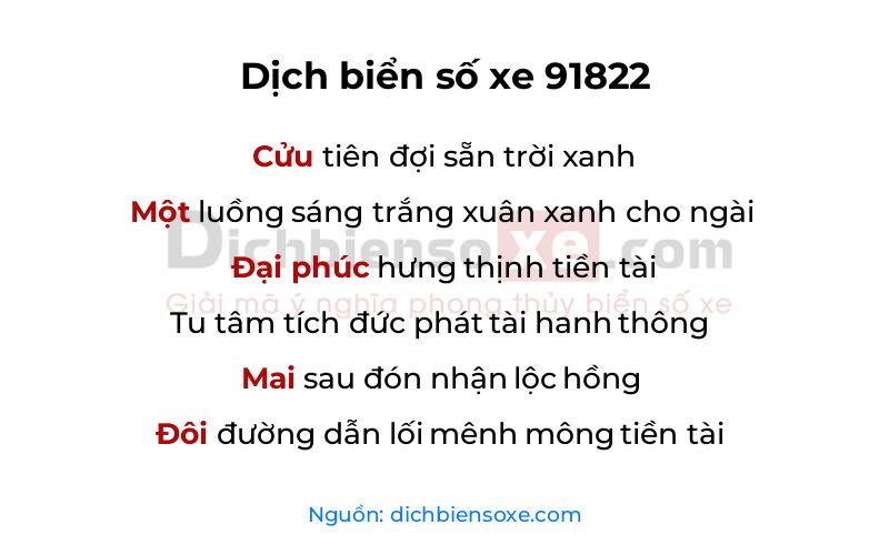 Dịch thơ biển số 91822