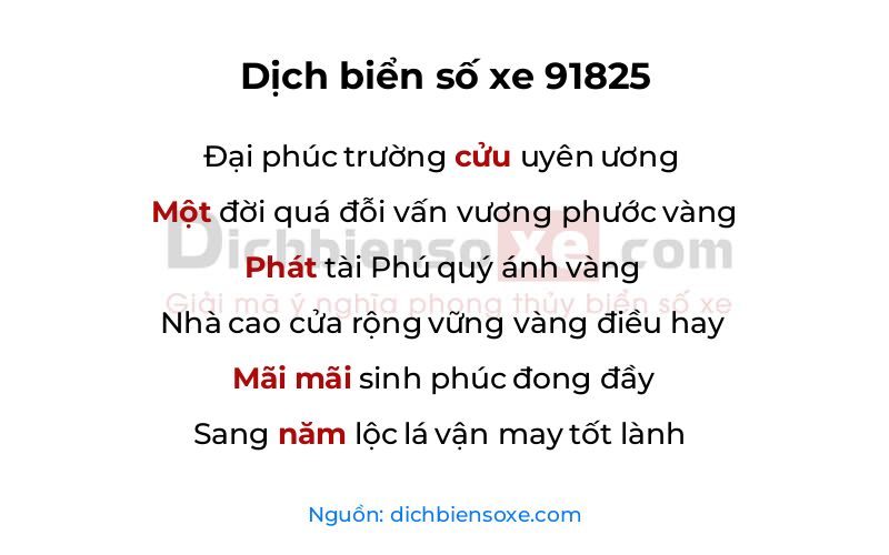 Dịch thơ biển số 91825