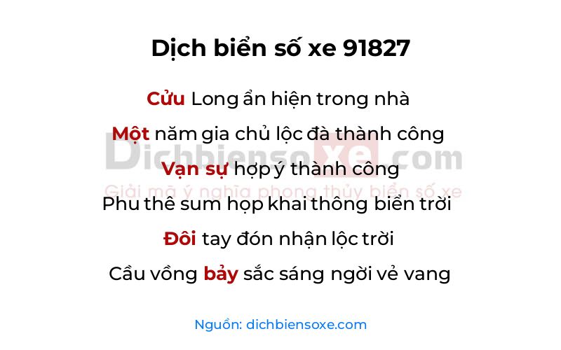 Dịch thơ biển số 91827