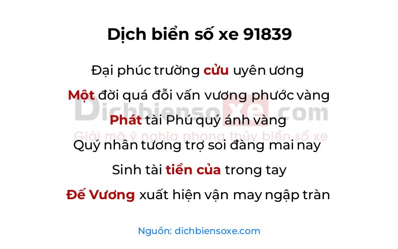 Dịch thơ biển số 91839