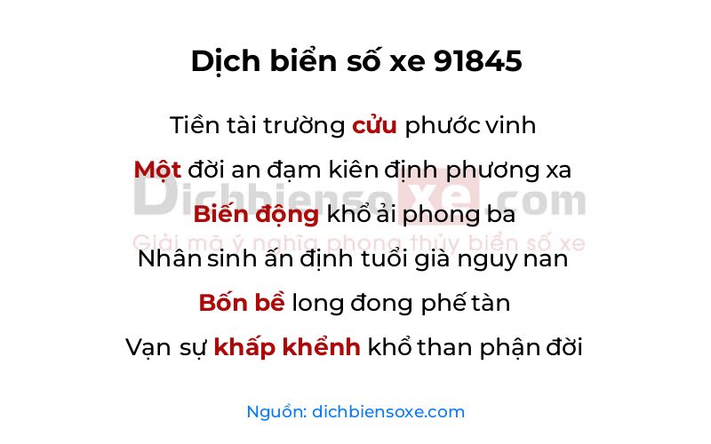 Dịch thơ biển số 91845