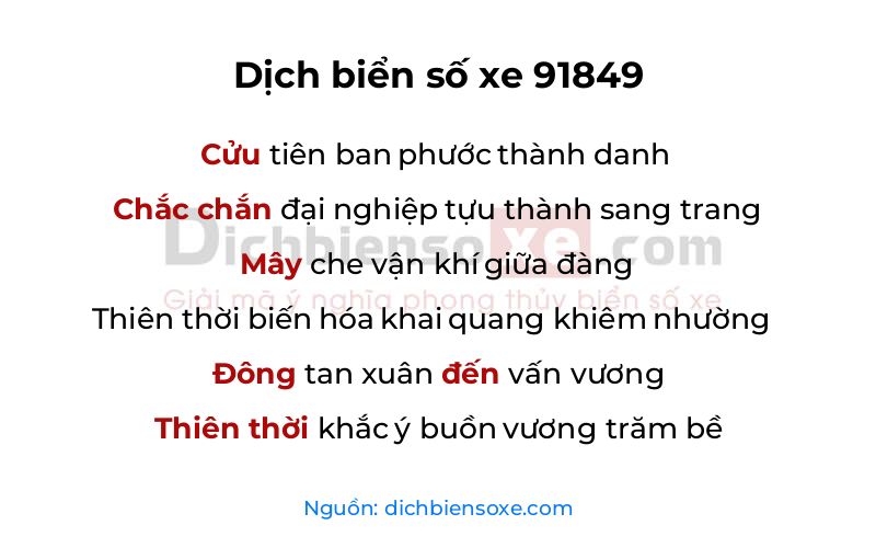 Dịch thơ biển số 91849
