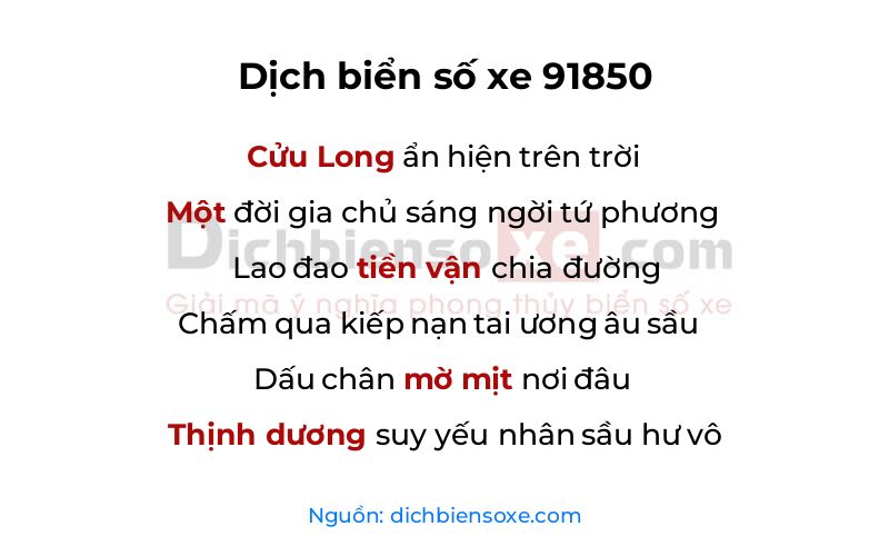 Dịch thơ biển số 91850