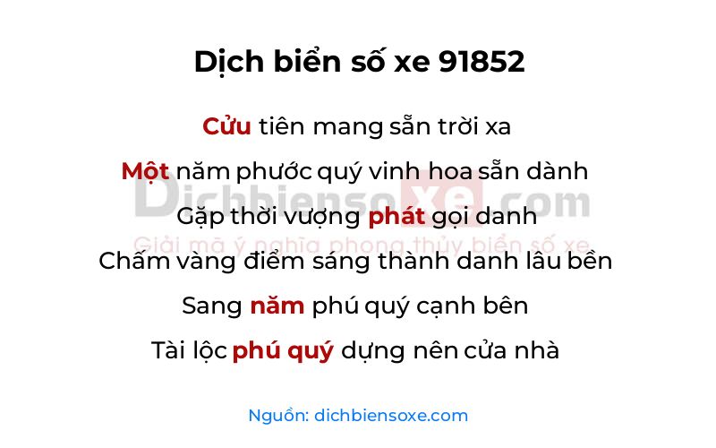 Dịch thơ biển số 91852