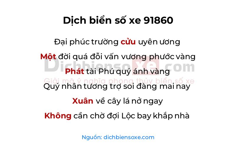 Dịch thơ biển số 91860