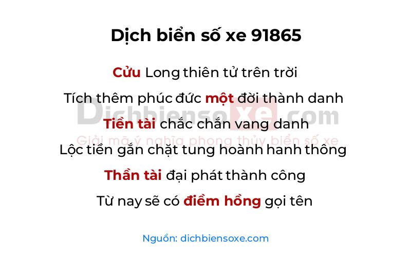 Dịch thơ biển số 91865