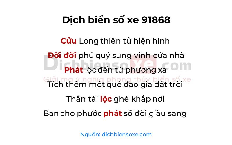 Dịch thơ biển số 91868