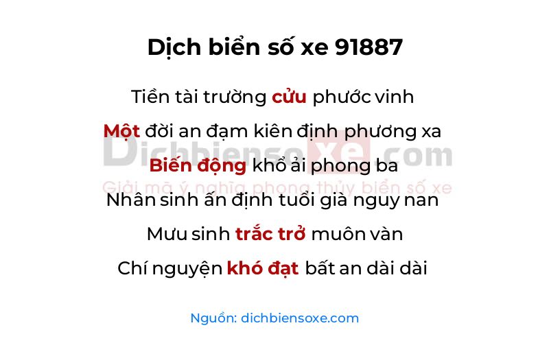 Dịch thơ biển số 91887