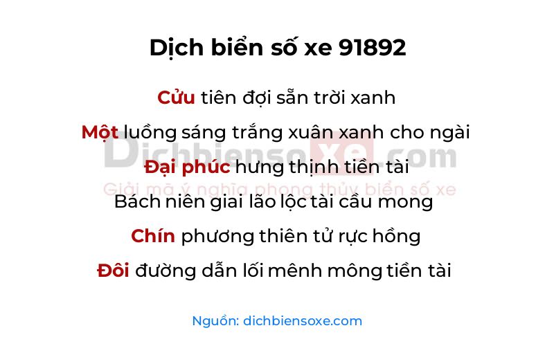 Dịch thơ biển số 91892