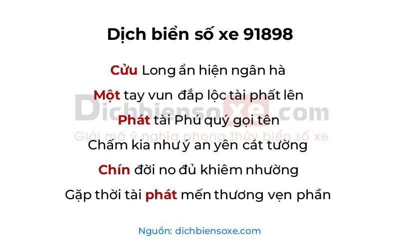Dịch thơ biển số 91898