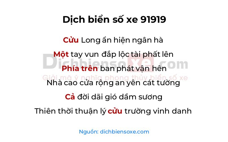 Dịch thơ biển số 91919