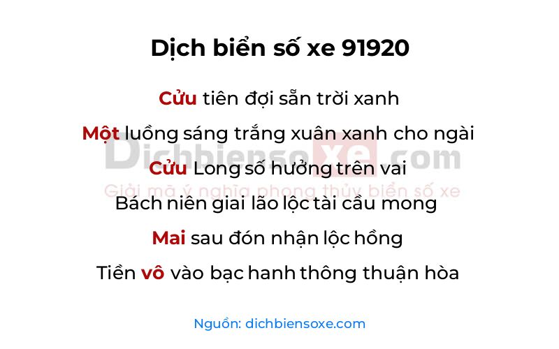 Dịch thơ biển số 91920