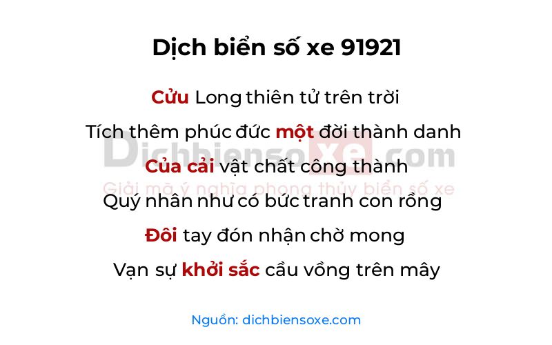 Dịch thơ biển số 91921