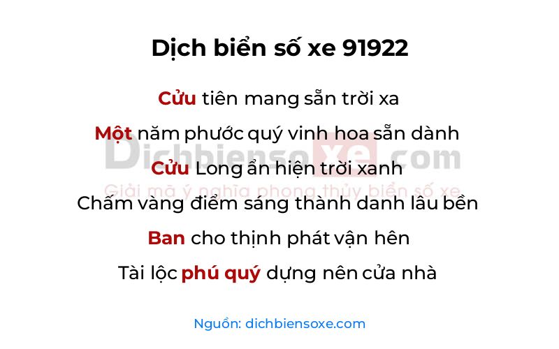 Dịch thơ biển số 91922