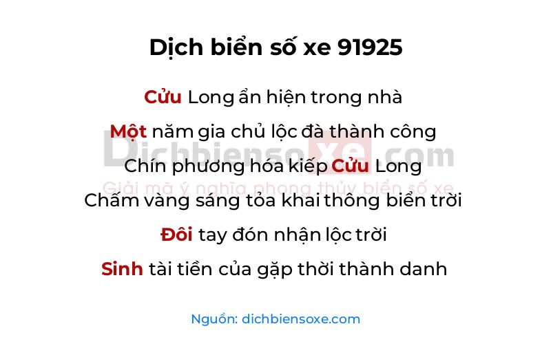 Dịch thơ biển số 91925