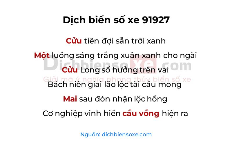 Dịch thơ biển số 91927