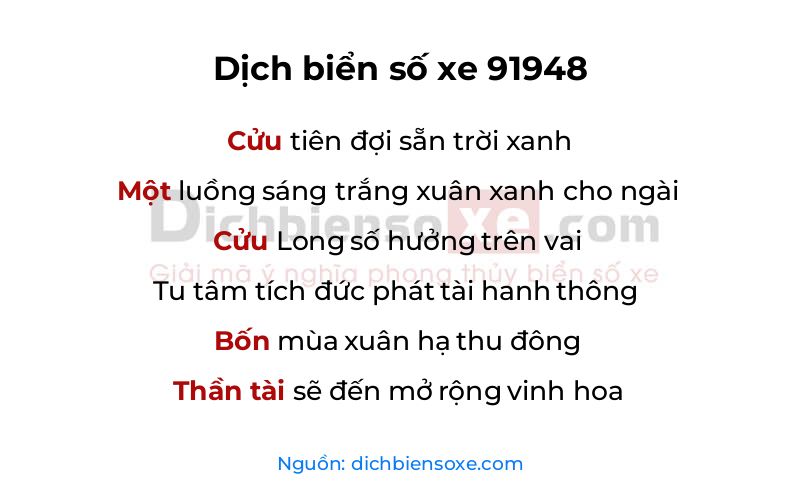 Dịch thơ biển số 91948