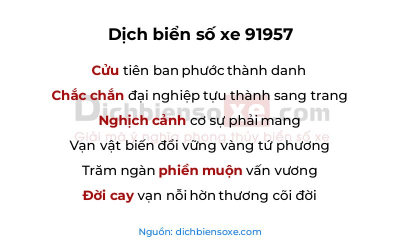 Dịch thơ biển số 91957