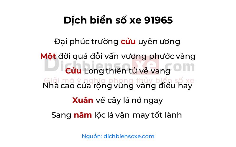 Dịch thơ biển số 91965