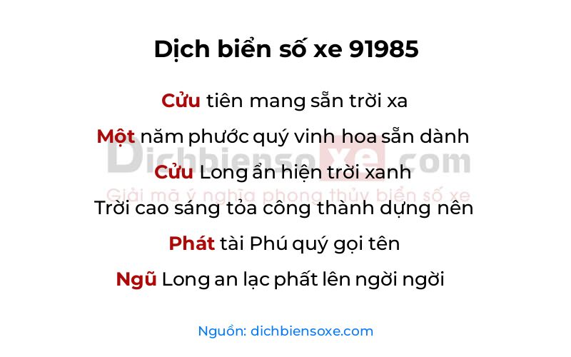 Dịch thơ biển số 91985