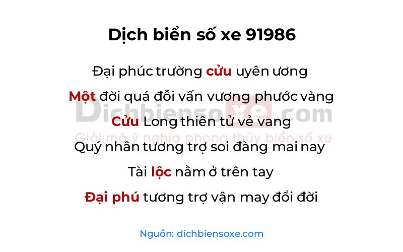 Dịch thơ biển số 91986