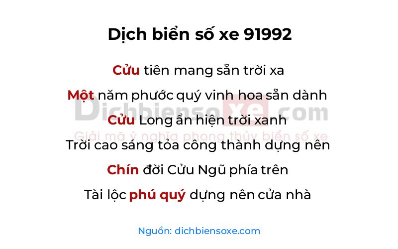 Dịch thơ biển số 91992