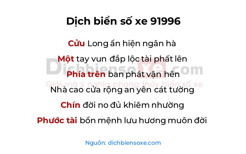 Dịch thơ biển số 91996