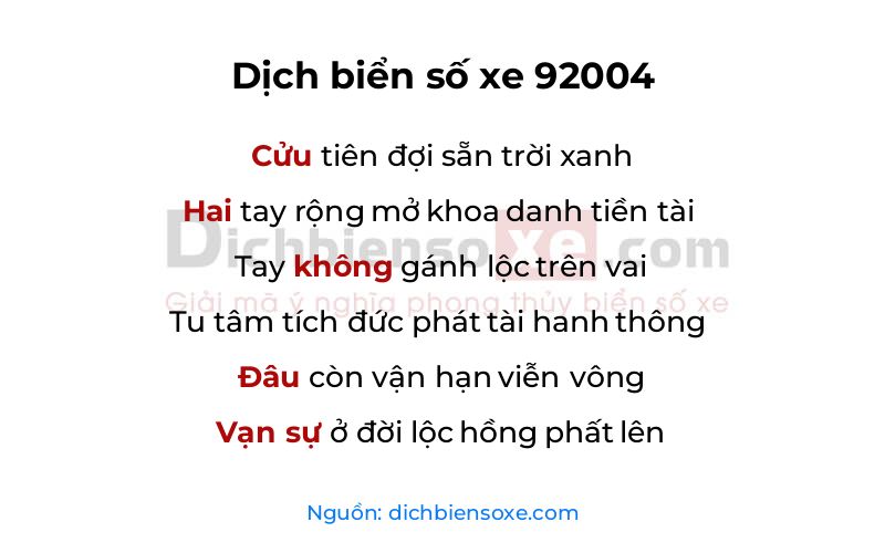 Dịch thơ biển số 92004